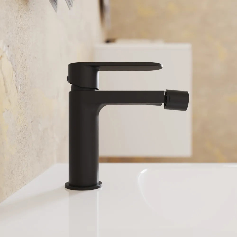 Coppia miscelatori lavabo 13cm e bidet nero opaco senza scarico | Margot