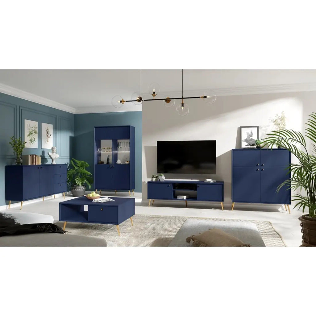 Buffet design AZURÉA – 2 ante & 3 cassetti – Blu profondo – 156x89x41 cm