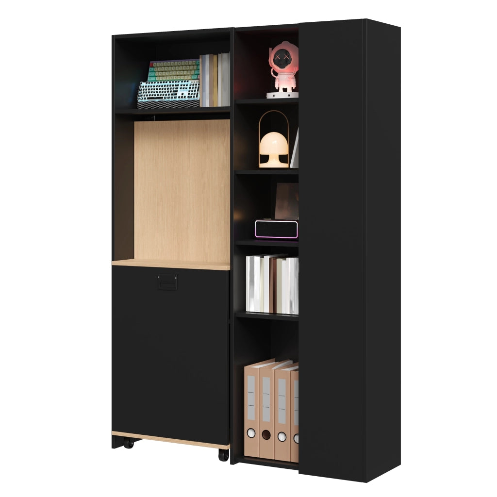 Scrivania pieghevole multifunzionale con ripiani e prese USB - per studio - nero rovere