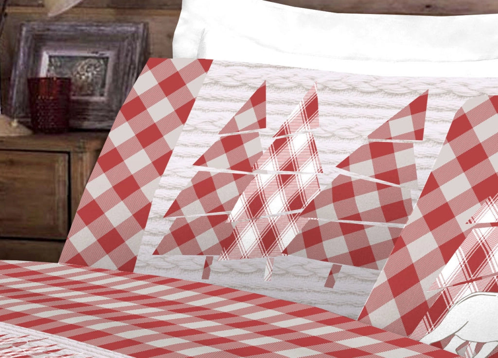 Completo Lenzuola Flanella Pensieri Delicati 100% Cotone Disegno Canada - Matrimoniale - Rosso