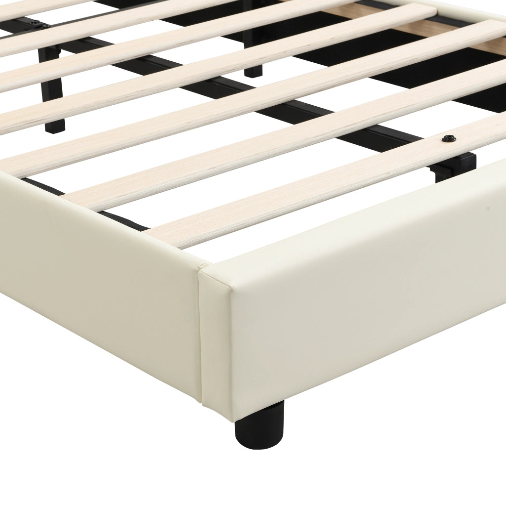 Letto singolo 90 × 200 cm con testiera imbottita in PU e rete a doghe beige