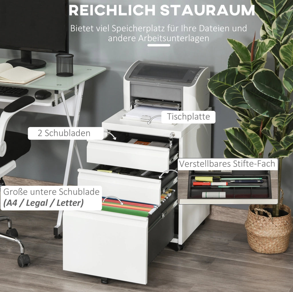 Mobile contenitore ufficio in acciaio bianco con 3 cassetti, 39x48x60 cm