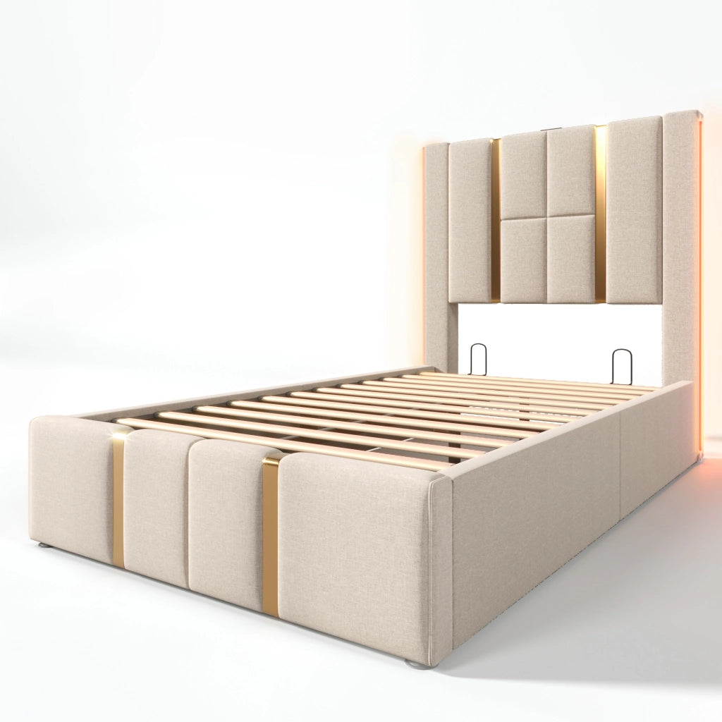 Letto singolo 90x200 contenitore beige con materasso