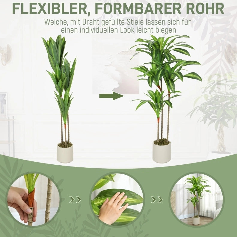 Pianta artificiale Dracaena 120 cm con vaso bianco