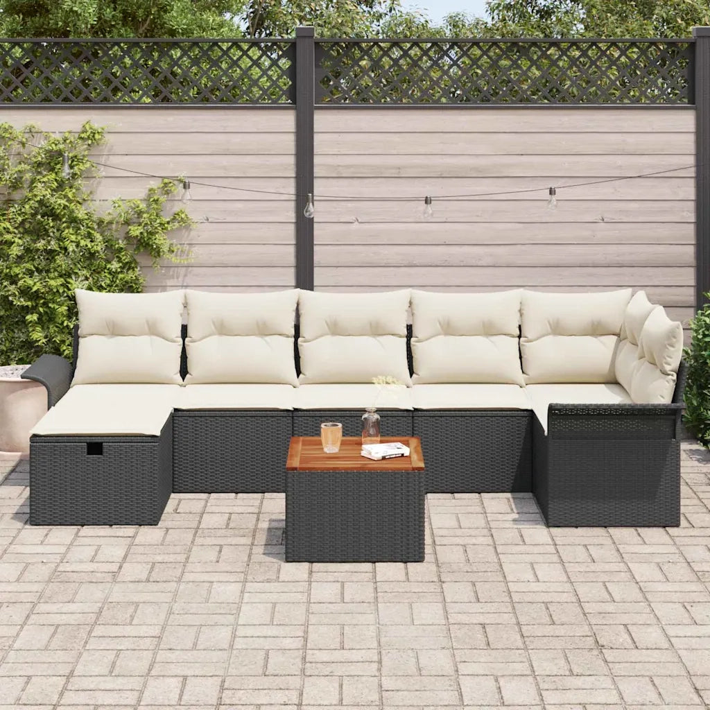 Set Divano da Giardino con cuscino 8 pcs Nero polyrattan