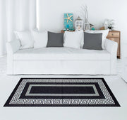 Tappeto Arredo Moderno Morbido in Ciniglia Ingresso Antiscivolo Prodotto Italiano  Soggiorno Camera Salotto Disegni Piazzati Cotone Varie Misure Grande Atena/Nerobianco - 140x200 cm