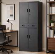 Armadio in metallo nero 180 cm con serrature, cassetto e ripiani regolabili