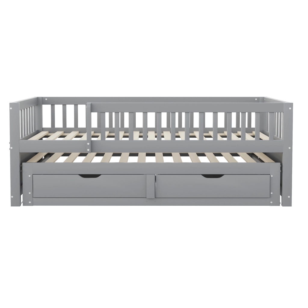 Letto con letto estraibile 90 × 200 cm due posti letto con due cassetti in legno grigio con rete a doghe