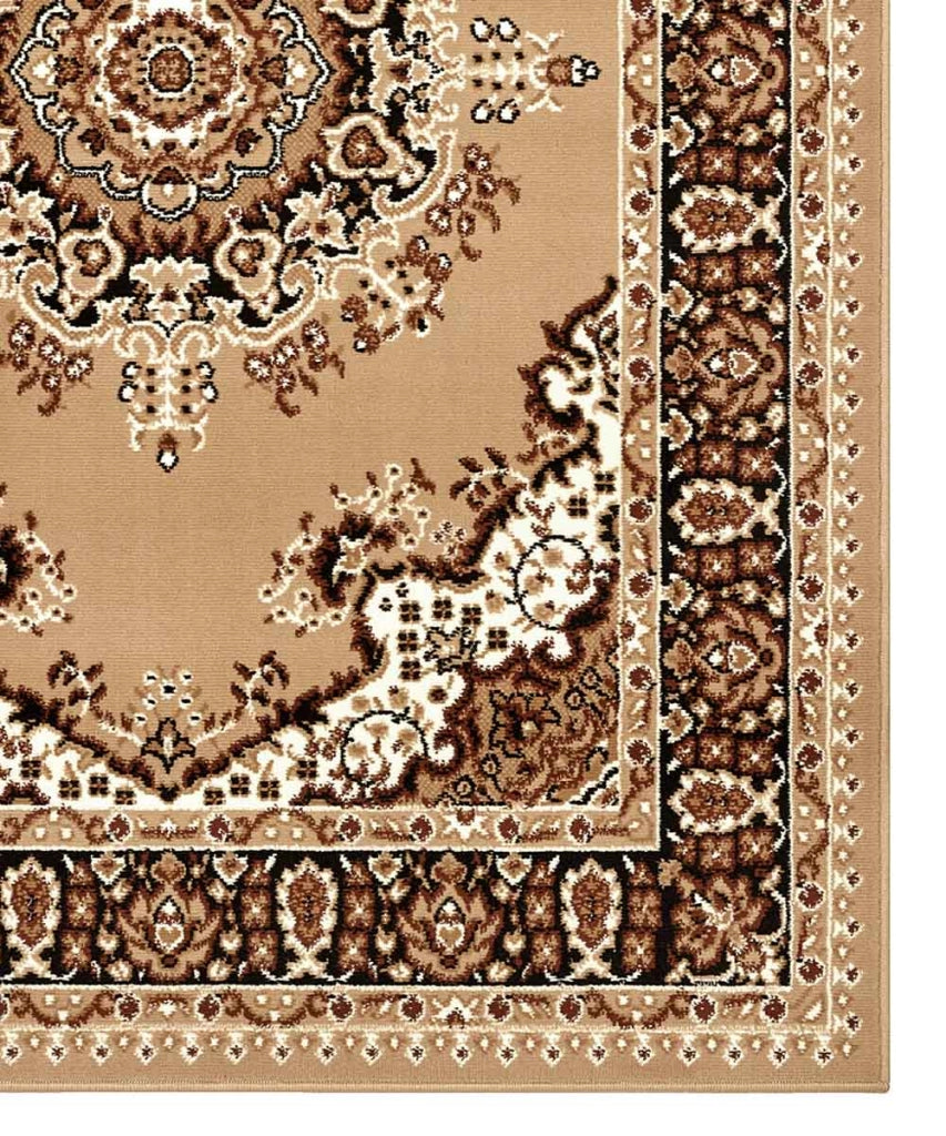 Tappeto P4480 beige cm.140x200 disegno persiano medaglione tradizionale, economico resistente facile da pulire