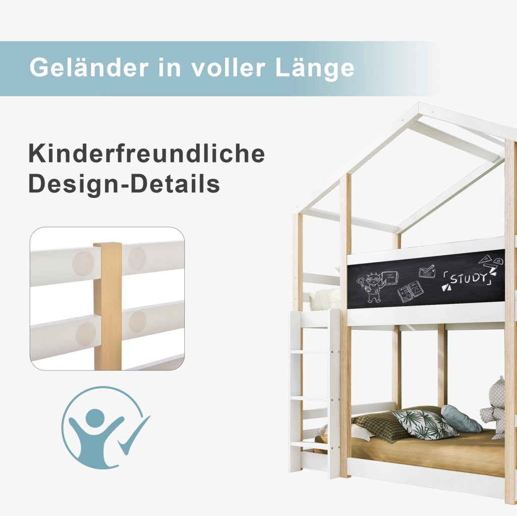 Letto a soppalco per bambini 90x200 cm con lavagna e scala