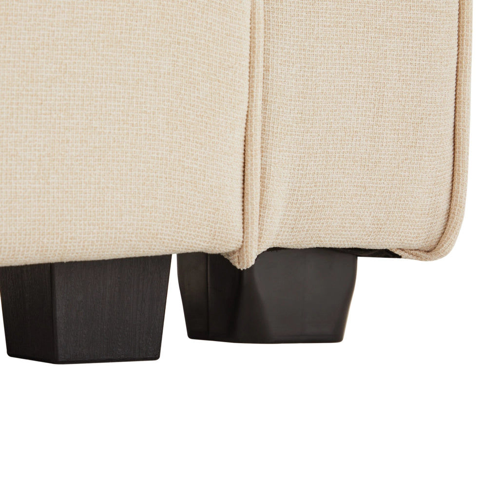Divano a 4 posti in tessuto effetto lino beige con tasche sui braccioli e quattro cuscini lombari per soggiorno