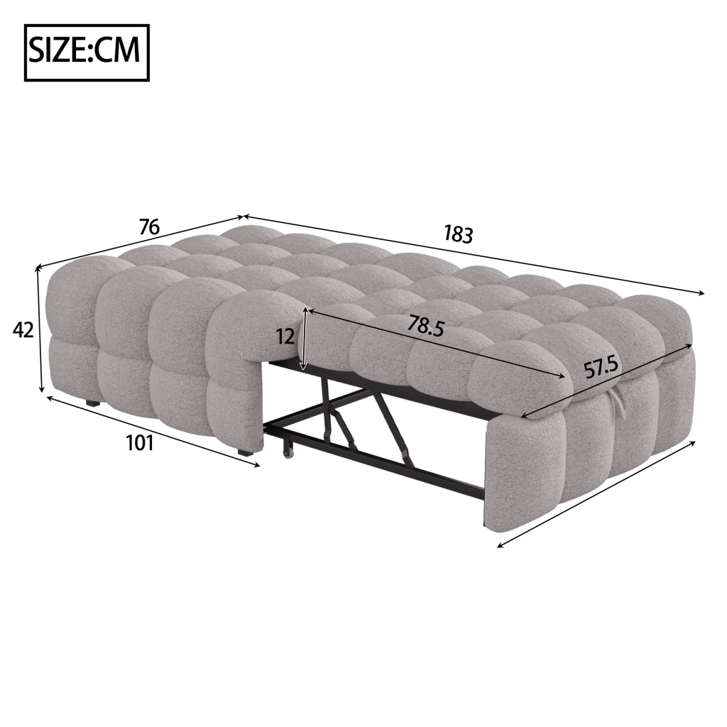 Letto imbottito con poggiapiedi 2 in 1, divano letto estraibile, letto singolo Puffy, bouclé - Grigio