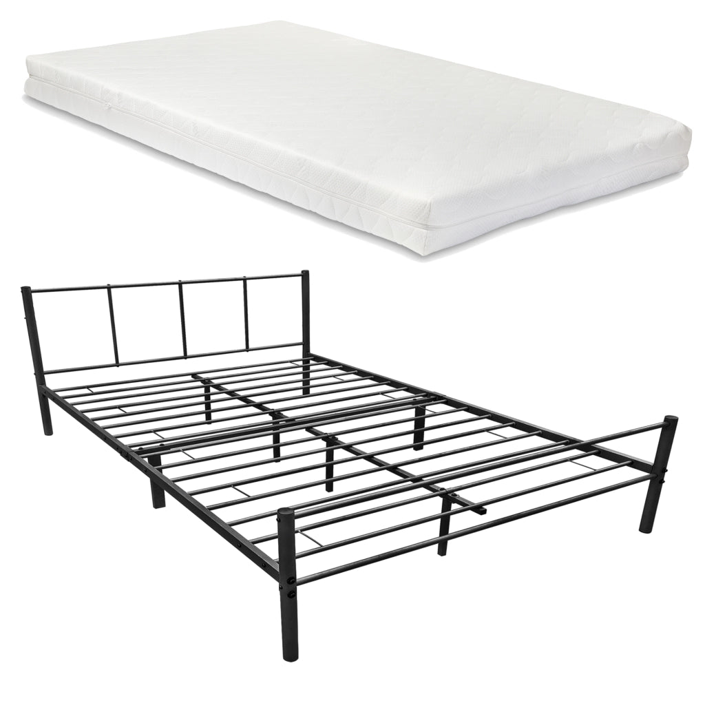Letto Matrimoniale Laos con Materasso 160x200 cm Letto in Acciaio con Testiera e Pediera - Nero [en.casa]