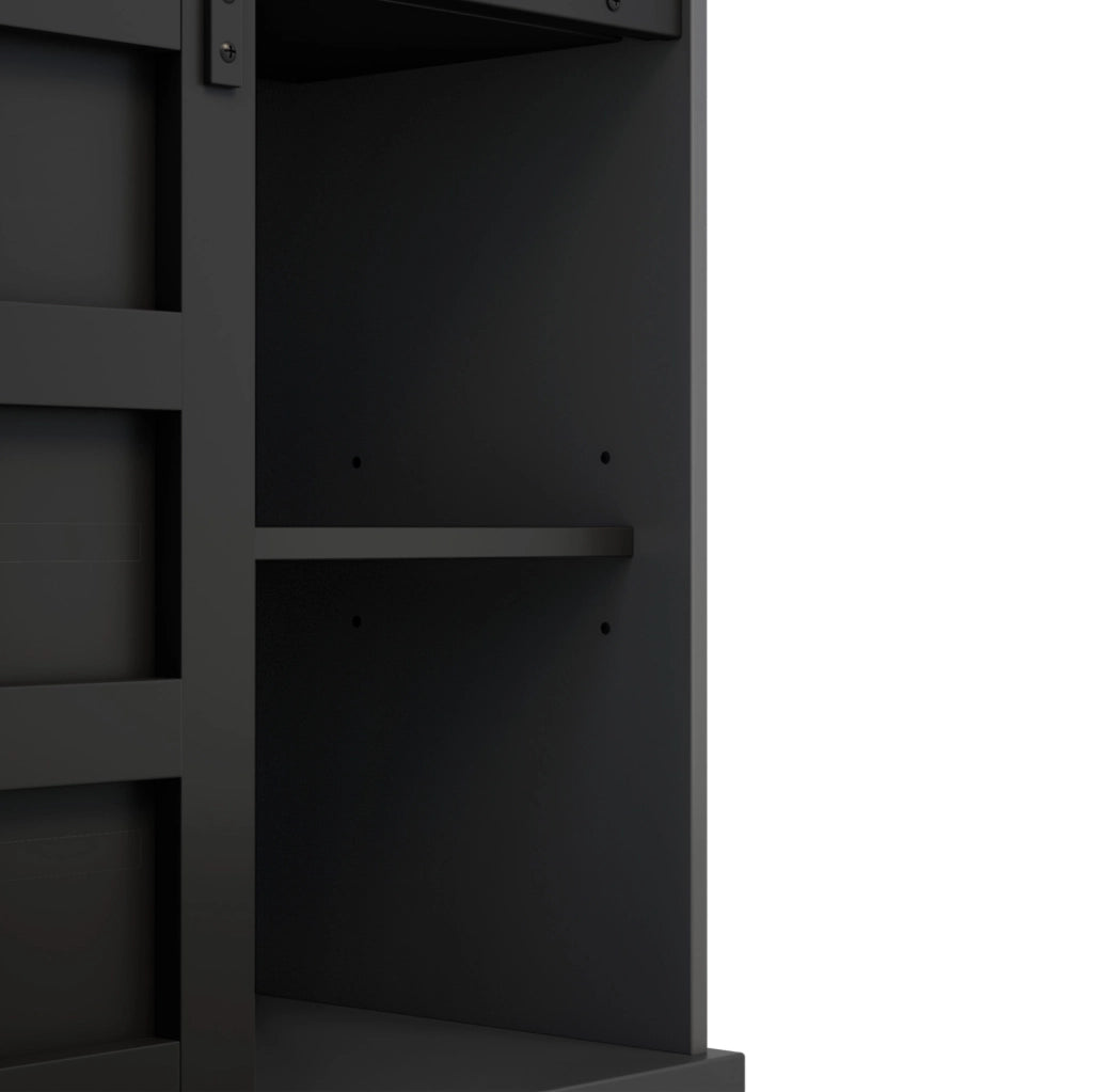 Credenza da cucina 120x40x150 cm con LED RGB, prese USB e 4 cassetti in MDF nero