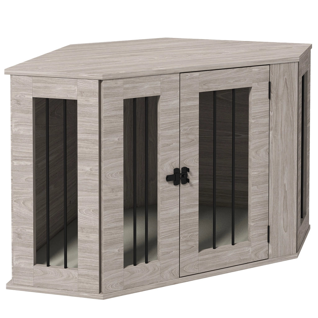 Gabbia per cani in compensato color noce con barre d’acciaio e chiavistello 104 × 55 × 63 cm per cani medi
