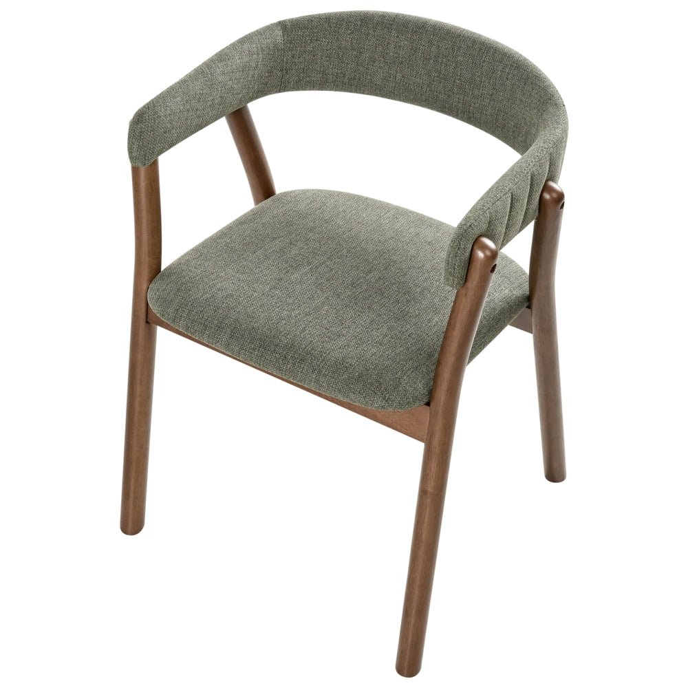 Set di 2 sedie da pranzo in tessuto poliestere marrone scuro e verde Gambe in legno di gomma Stile retrò tradizionale