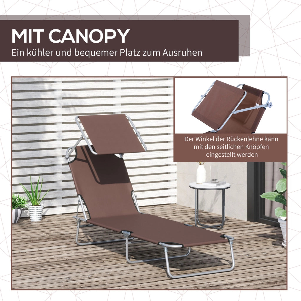 Sdraio da giardino pieghevole con tettuccio parasole marrone 187x58x36 cm per terrazza e balcone