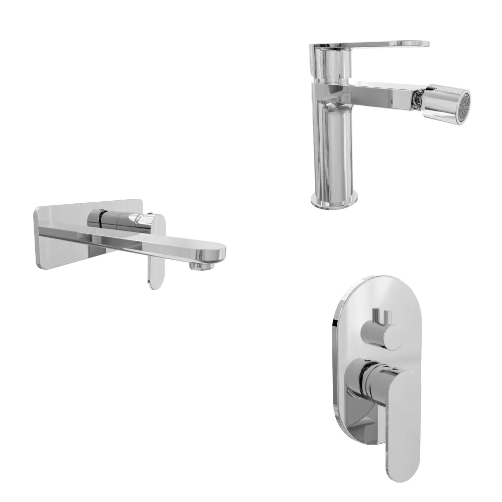 Set miscelatori lavabo ad incasso placca squadrata bidet miscelatore doccia con deviatore cromato | Margot