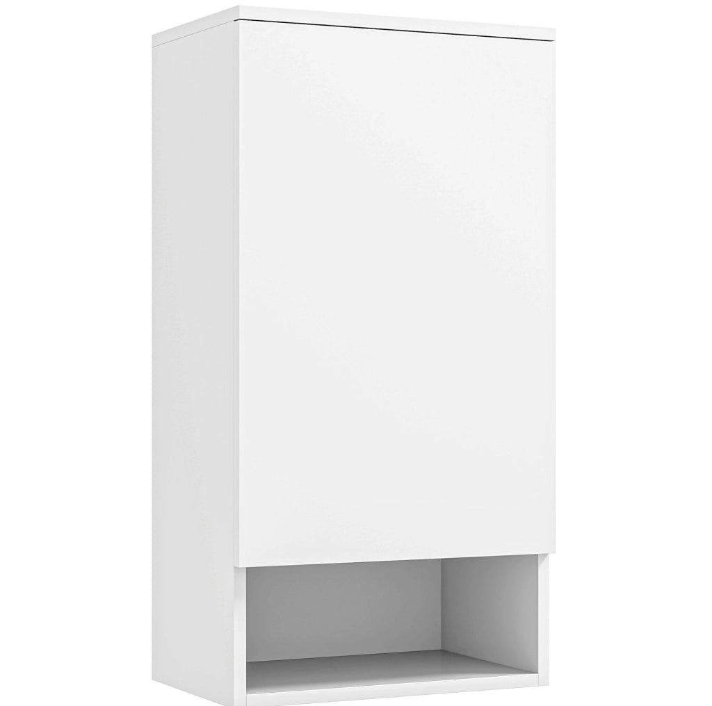 Mobile bagno sospeso ULEVR con vano chiuso, ripiano aperto e 2 ripiani regolabili, bianco