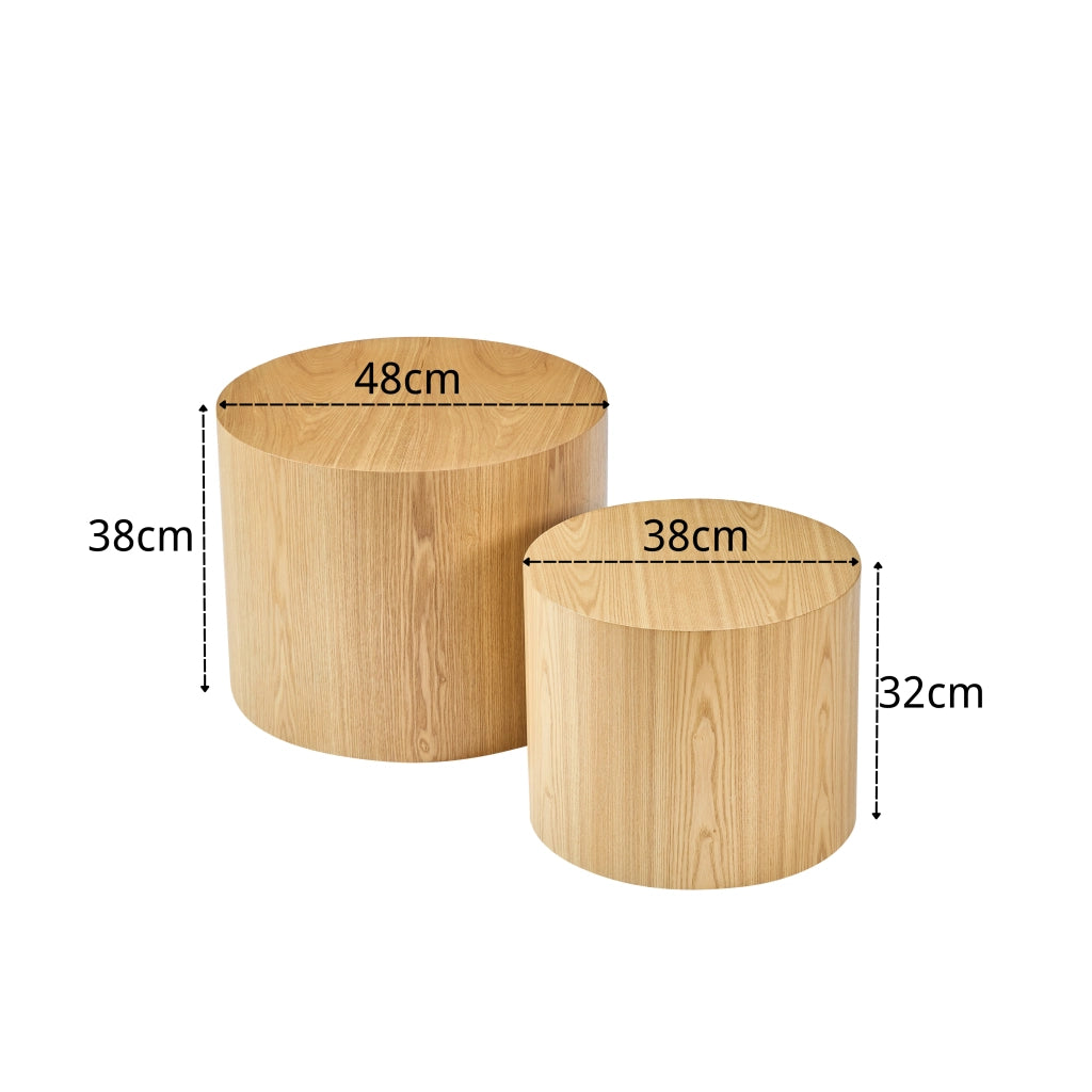 Tavolini bassi a incastro rotondi in MDF naturale per soggiorno e piccoli spazi 55 × 55 × 46 cm
