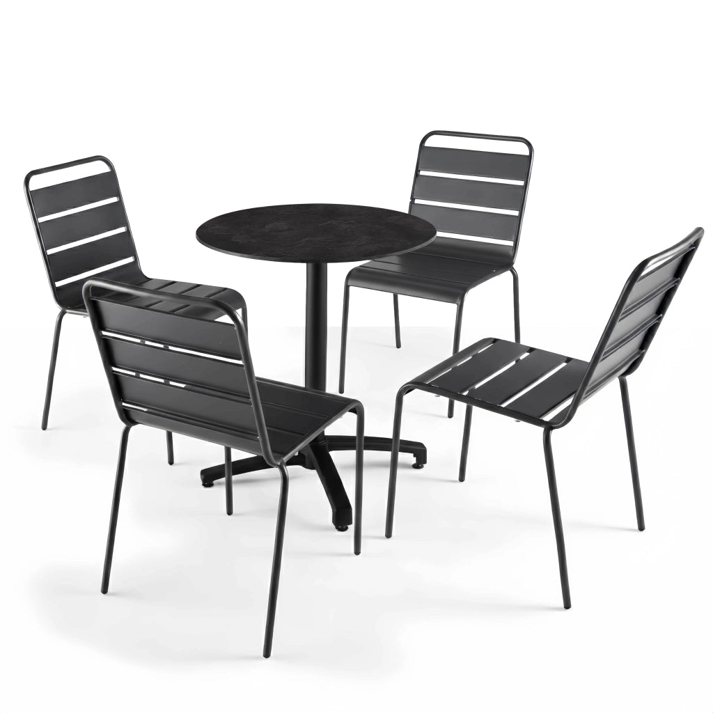 Oviala - Tavolo da giardino diam 60cm inclinabile alluminio e HPL ardesia