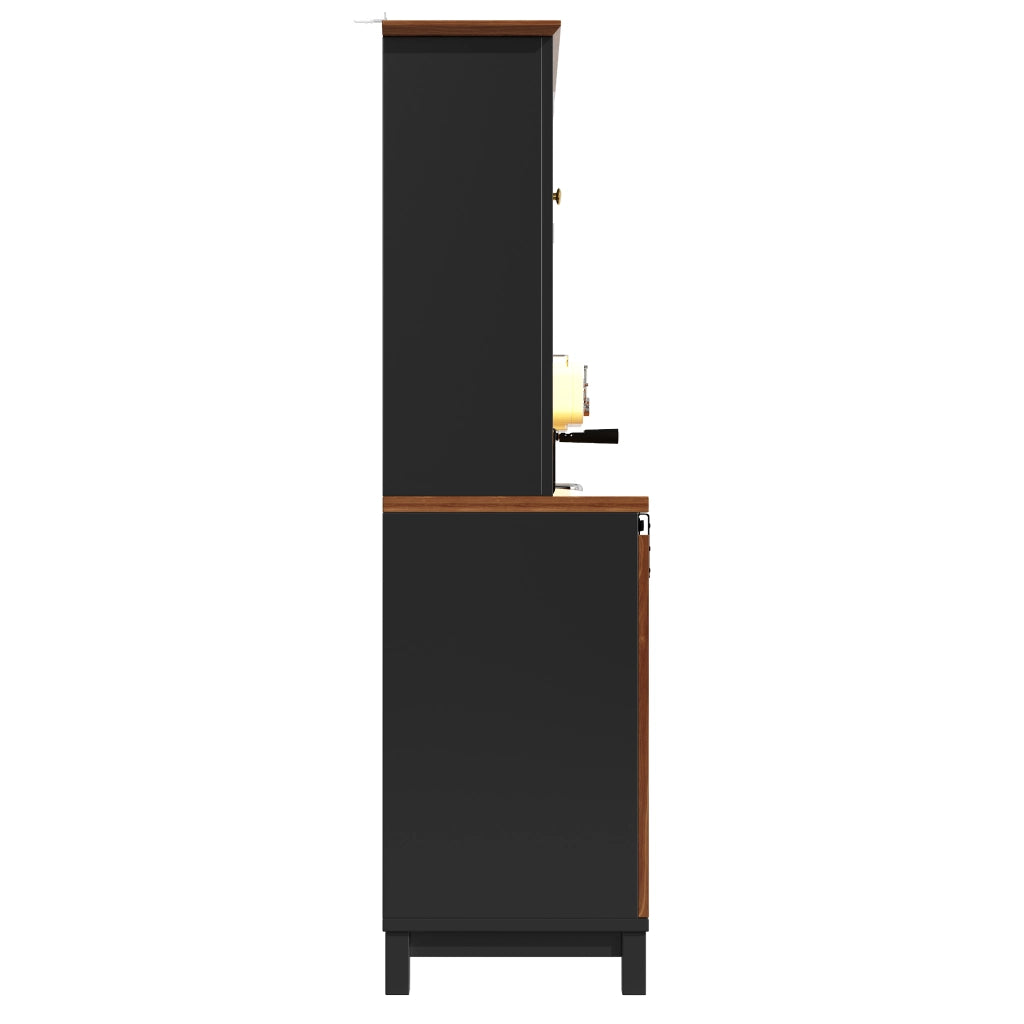 Mobile colonna cucina con LED e anta scorrevole in vetro MDF metallo nero 104 × 40 × 180 cm