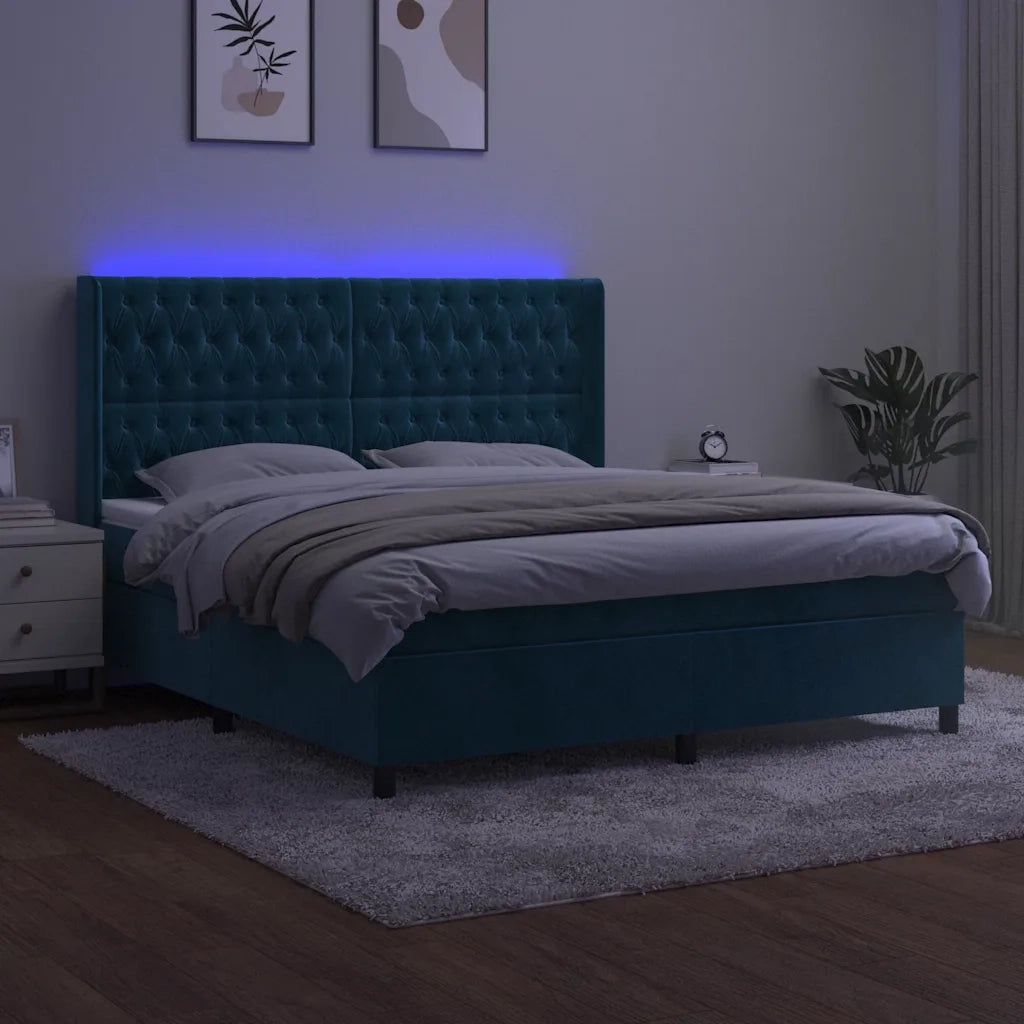 Letto a Molle con Materasso e LED Blu Scuro 180x200 cm 3139761