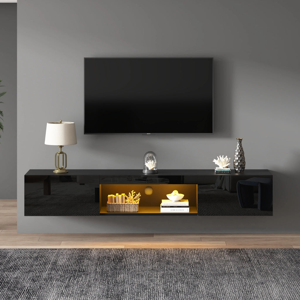 Mobile TV Sospeso Nero 160 cm con LED App per TV fino a 70 Pollici