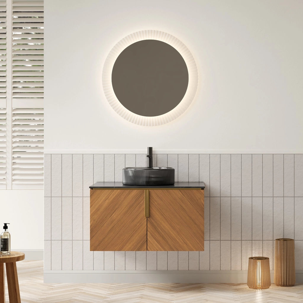 Mobile sottolavabo con 2 ante a chiusura ammortizzata e lavabo in vetro nero per bagno, rovere marrone