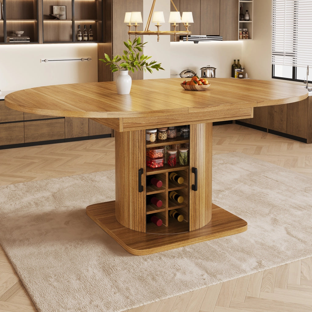 Tavolo da pranzo allungabile con contenitore e ripiani rimovibili, in MDF e metallo marrone scuro, 118 × 118 × 76 cm