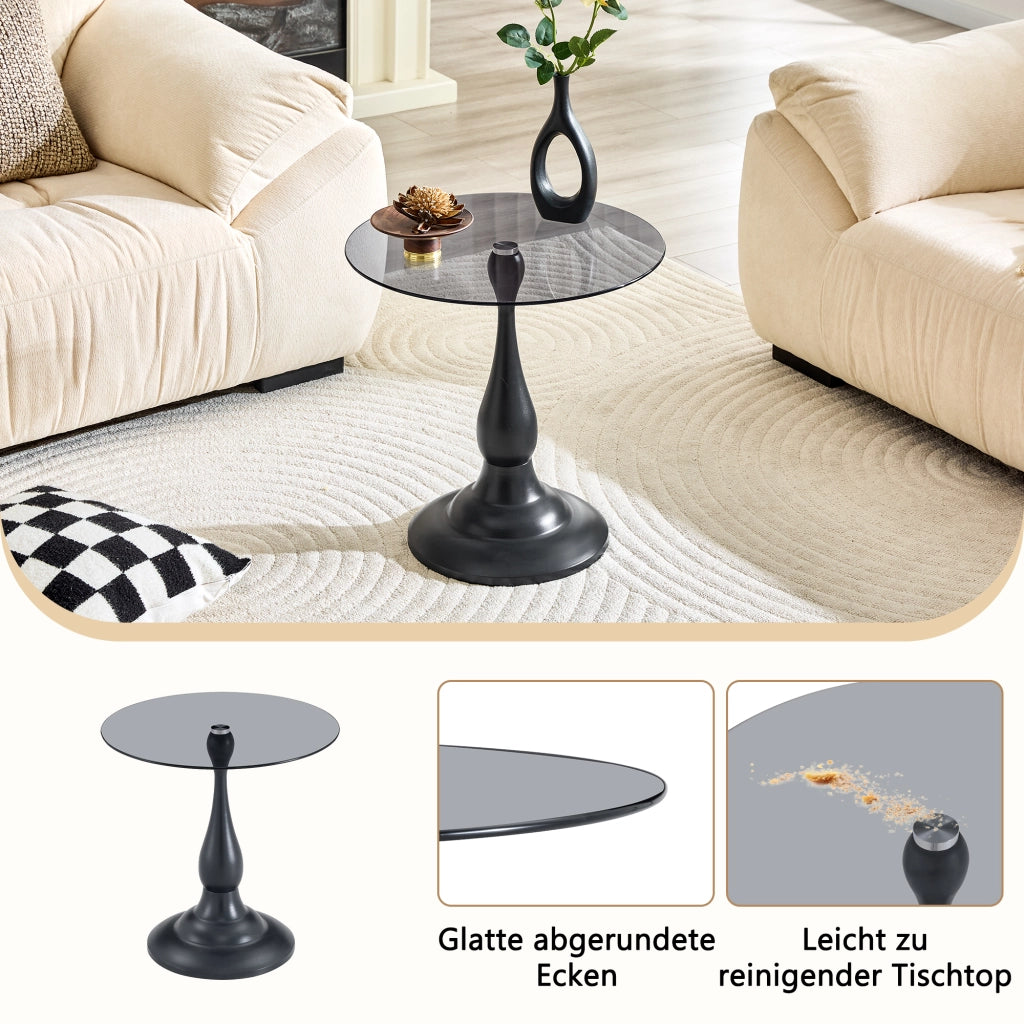 Tavolino da divano rotondo in vetro temperato con base in metallo nero e piano antigraffio diametro 50 cm