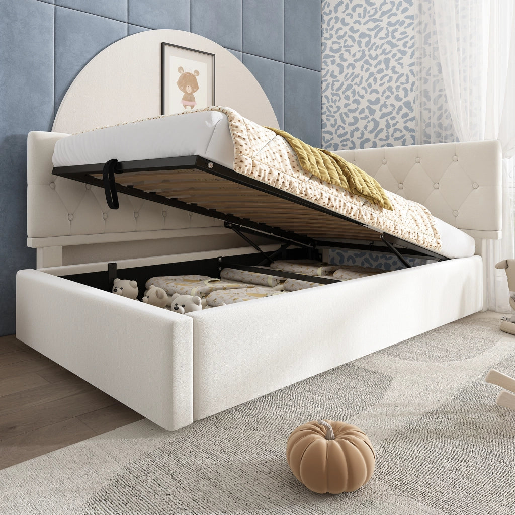 Divano letto singolo 90x190 cm beige con contenitore