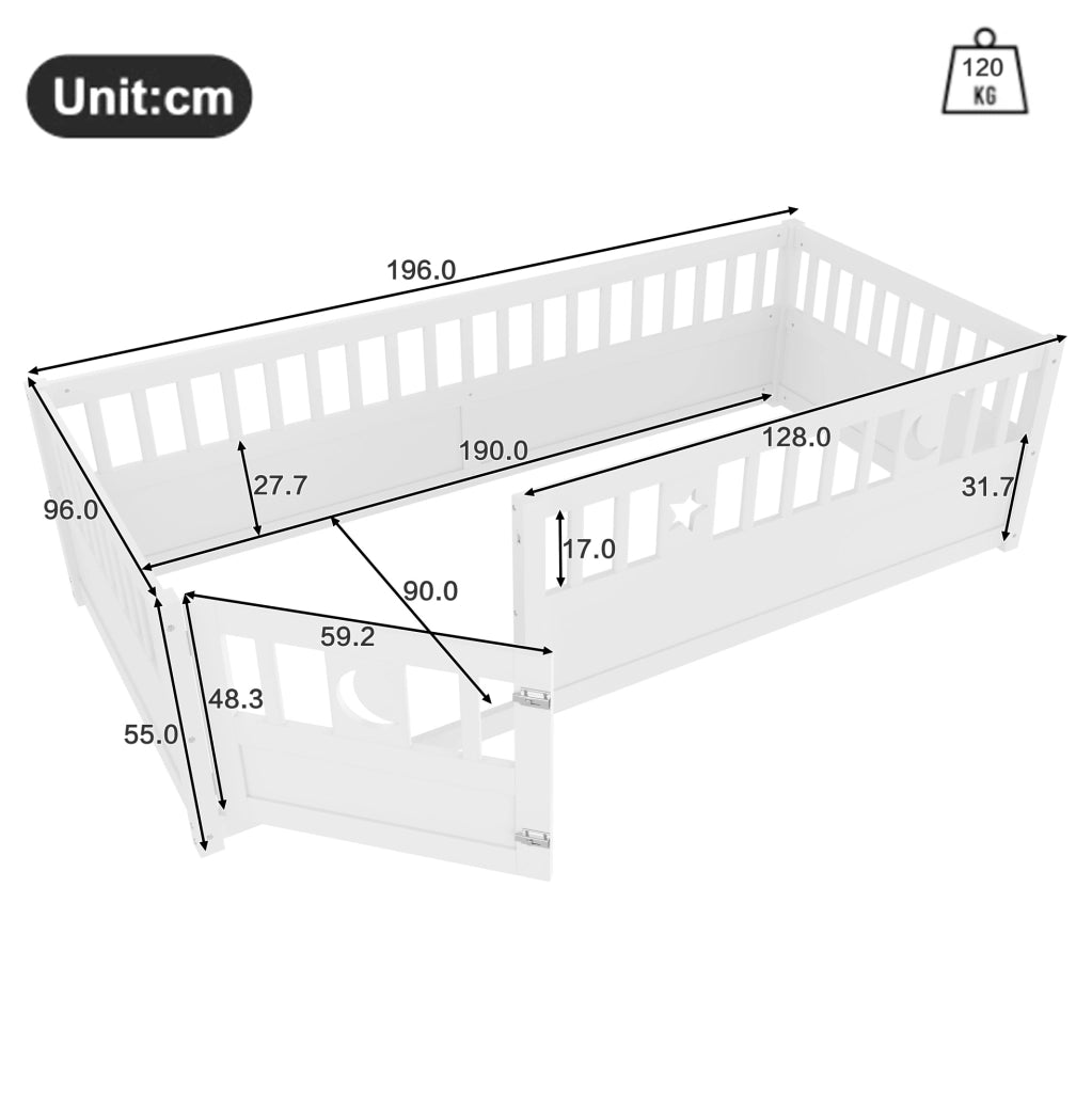LETTO per bambini con sponde 90x190 cm in pino bianco