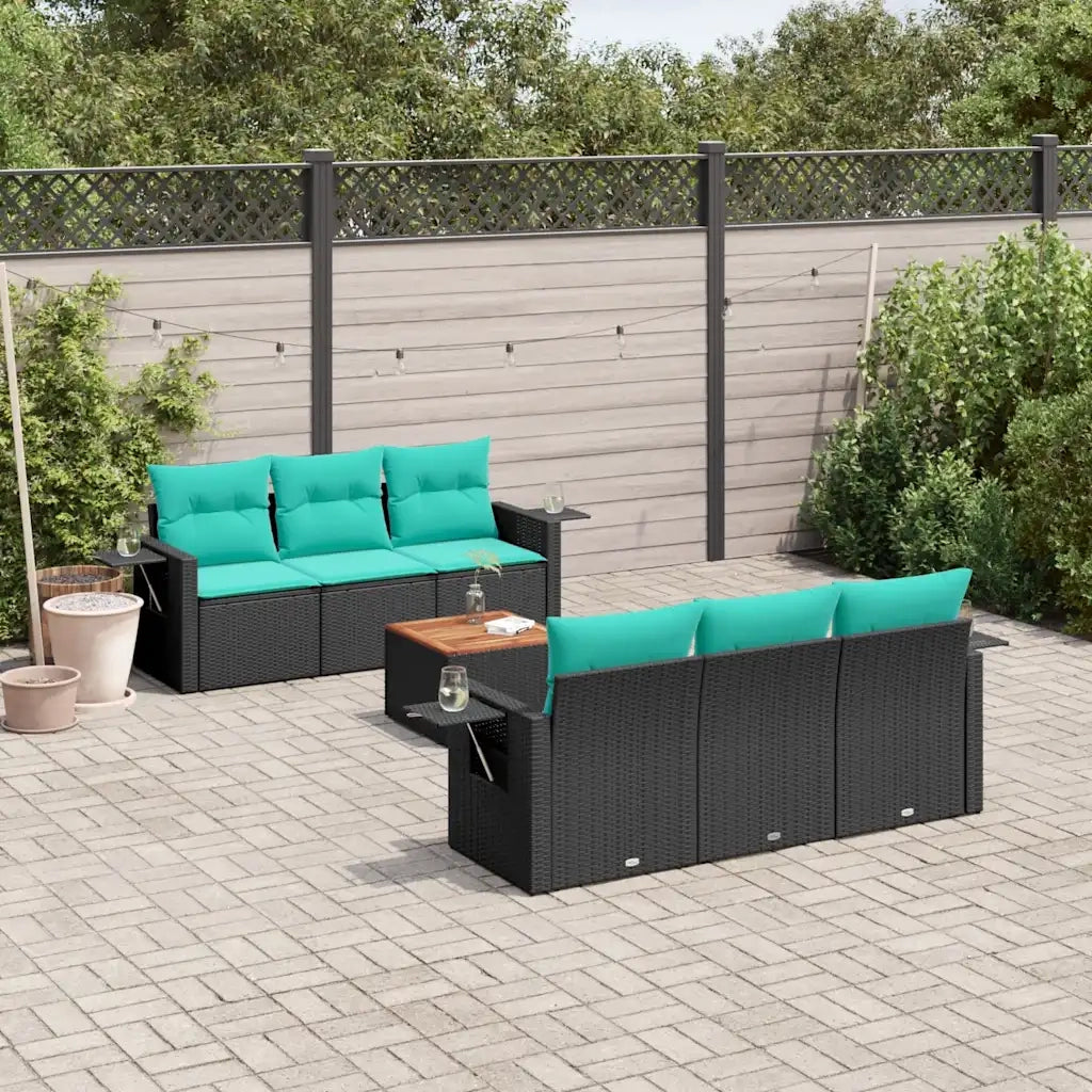 Set Divani da Giardino 7 pz con Cuscini Nero in Polyrattan 3224454