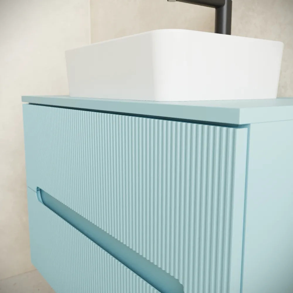 Mobile bagno sospeso 100cm due cassetti  carta da zucchero cannettato con top | Tigua