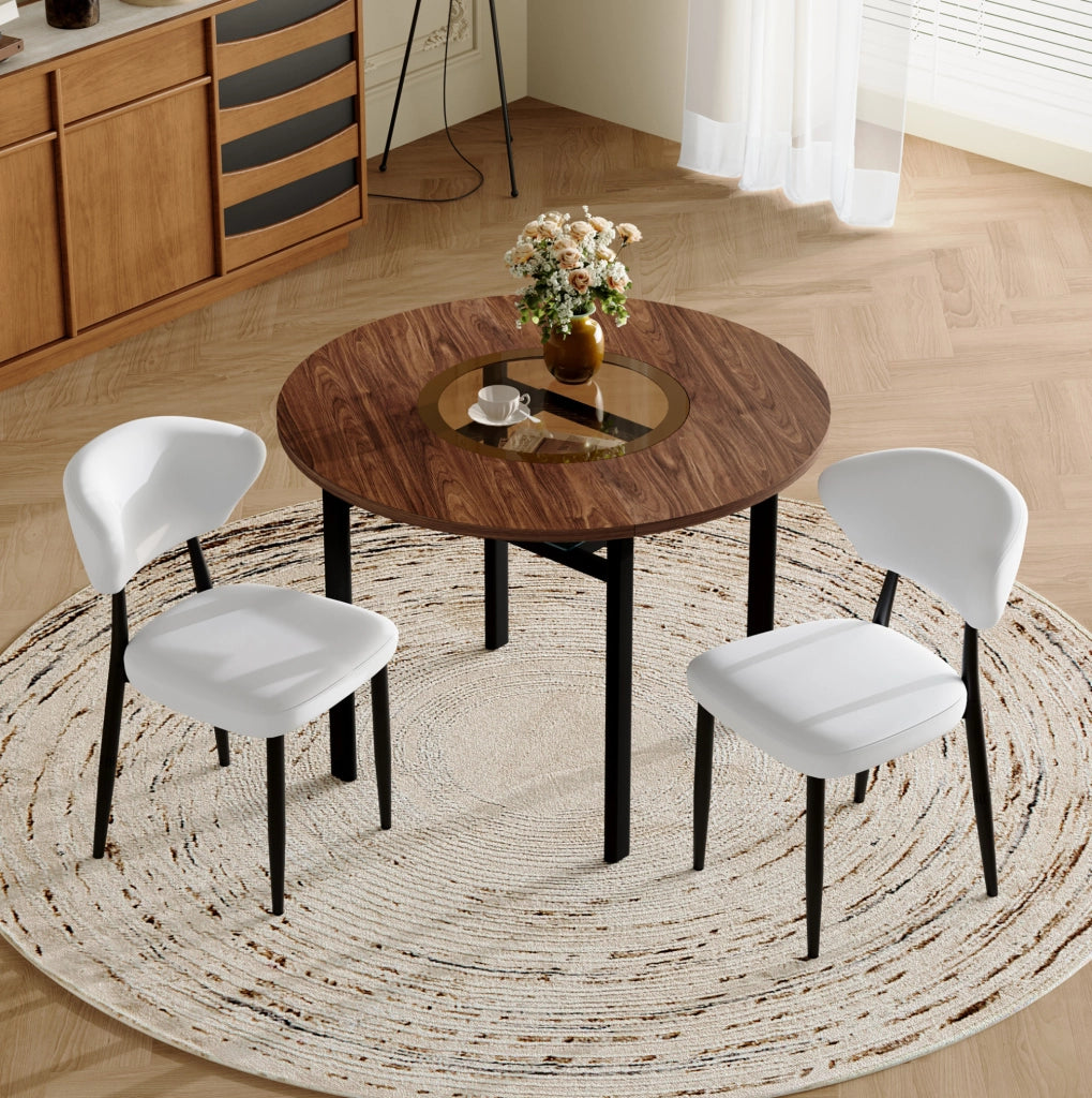 Set tavolo da pranzo rotondo Ø100 cm effetto legno con inserto in vetro e 2 sedie bianche
