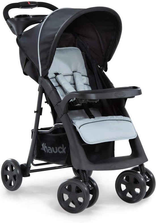 Buggy compattibile, leggero fino a 25 kg con posizione di stazionamento, pieghevole con contenitori per bicchieri - nero/grigio