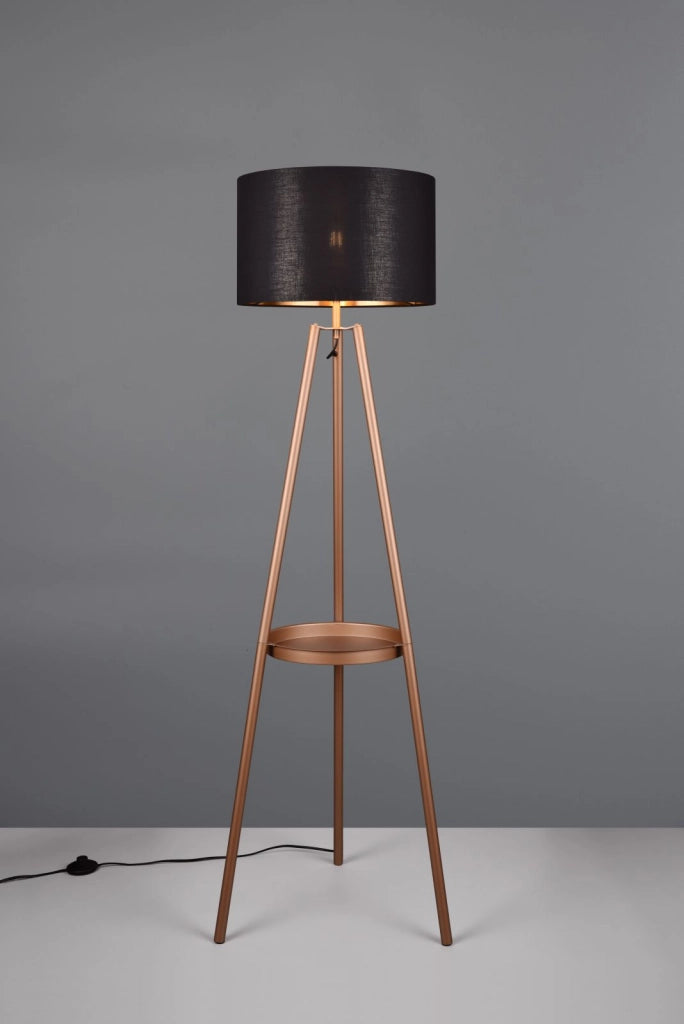 COLETTE PIANTANA 3 PIEDI CON TAVOLINO METALLO CAFFE' E PARALUME NERO ED ORO H. 153CM  1 ATTACCO E27