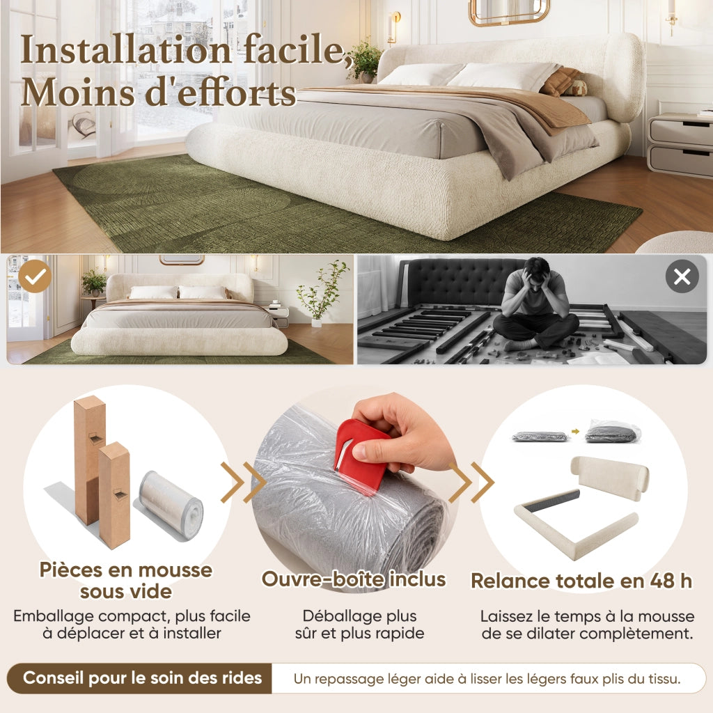 letto imbottito chenille beige 140 x 190 cm