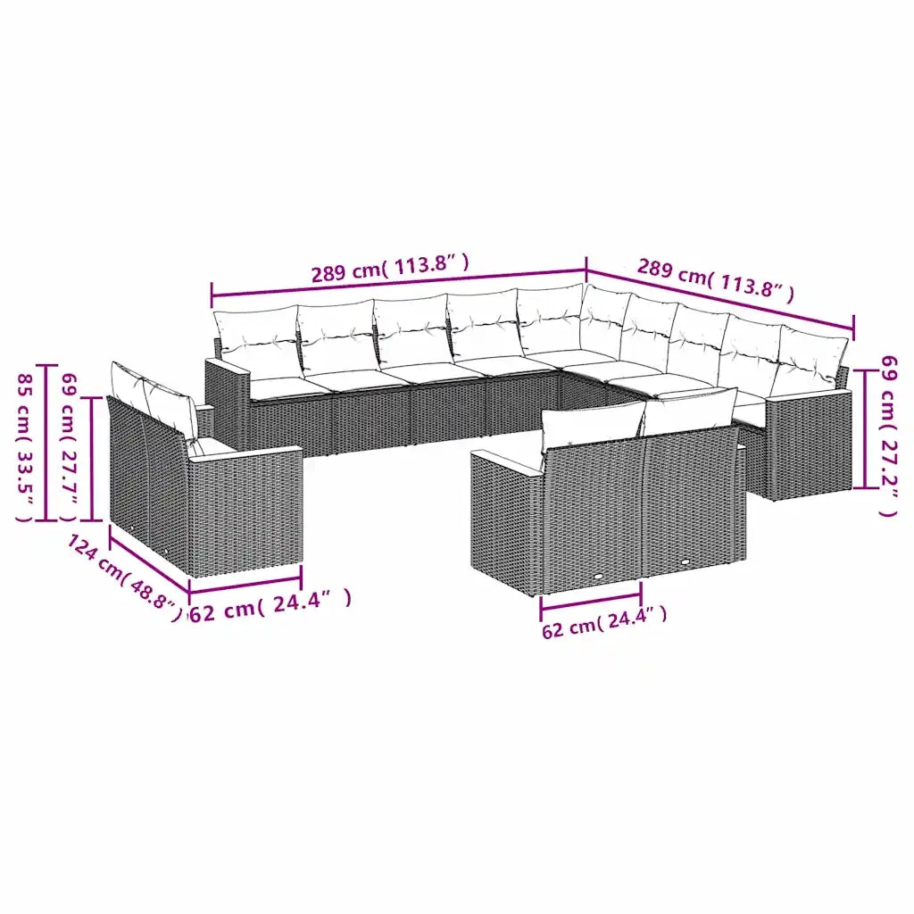 Set Divani da Giardino 13 pz con Cuscini Nero in Polyrattan 3226526
