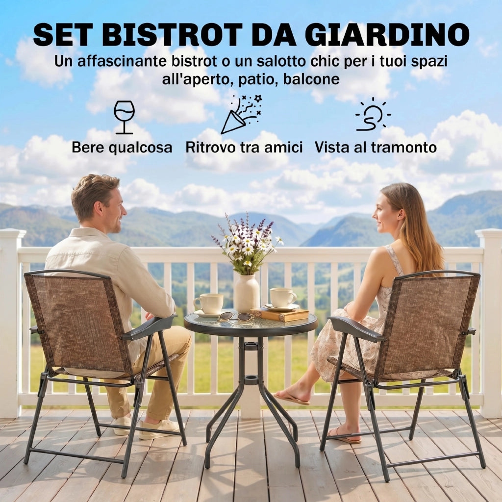 Set Tavolino con 2 Sedie Pieghevole Esterno ¨C Minimal ¨C Marrone