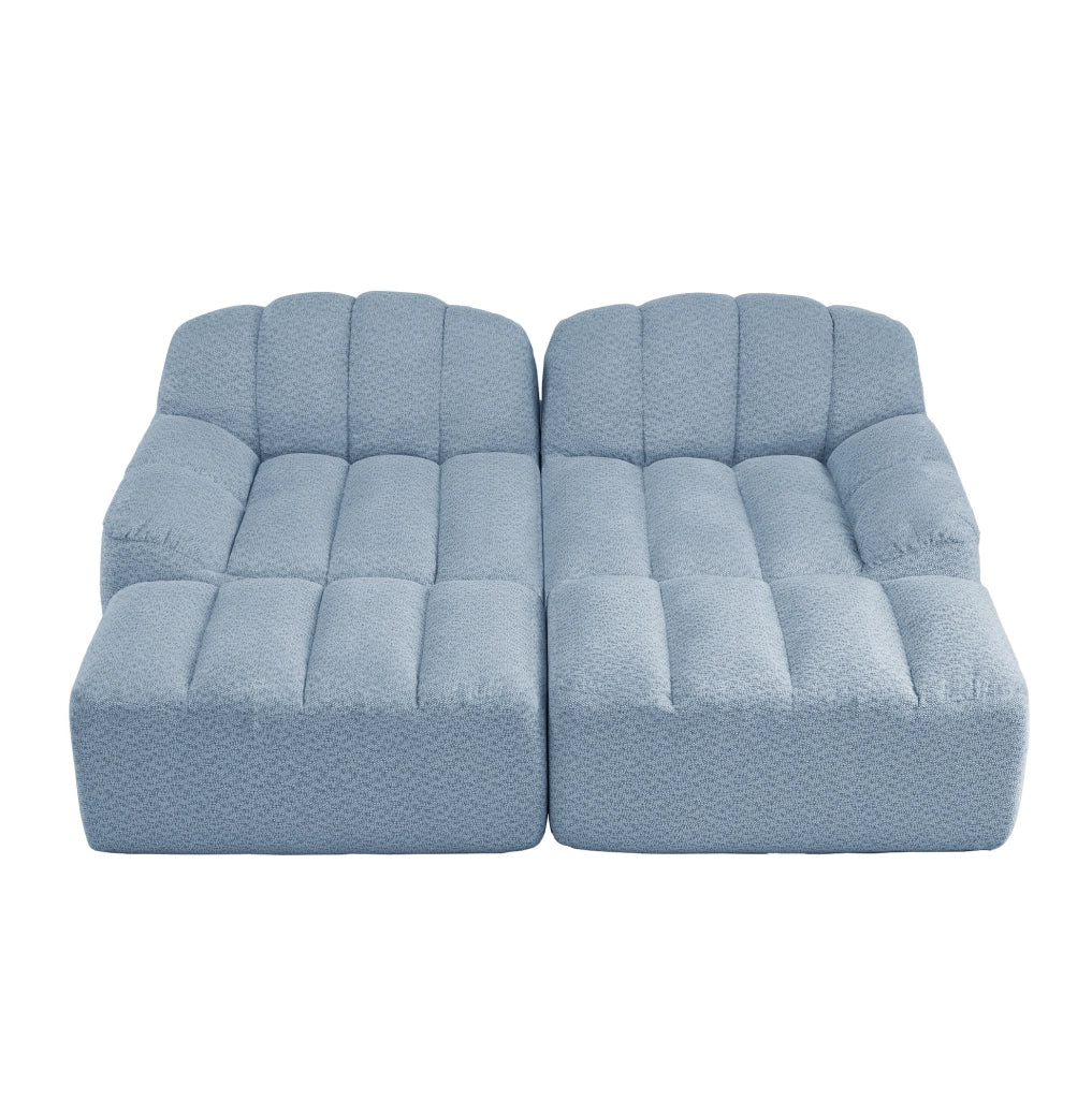 Divano modulare a 2 posti con ottomani in pile granulato blu