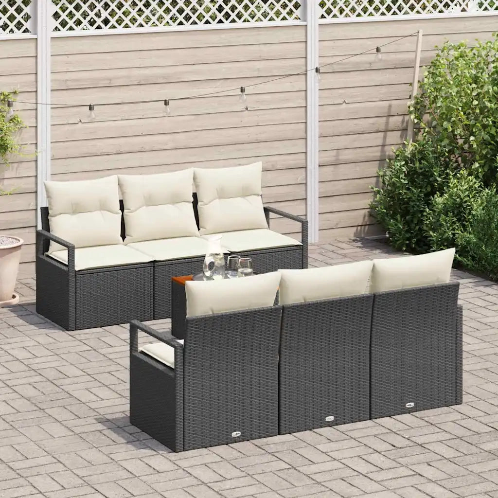 Set Divano da Giardino con cuscino 7 pcs Nero polyrattan