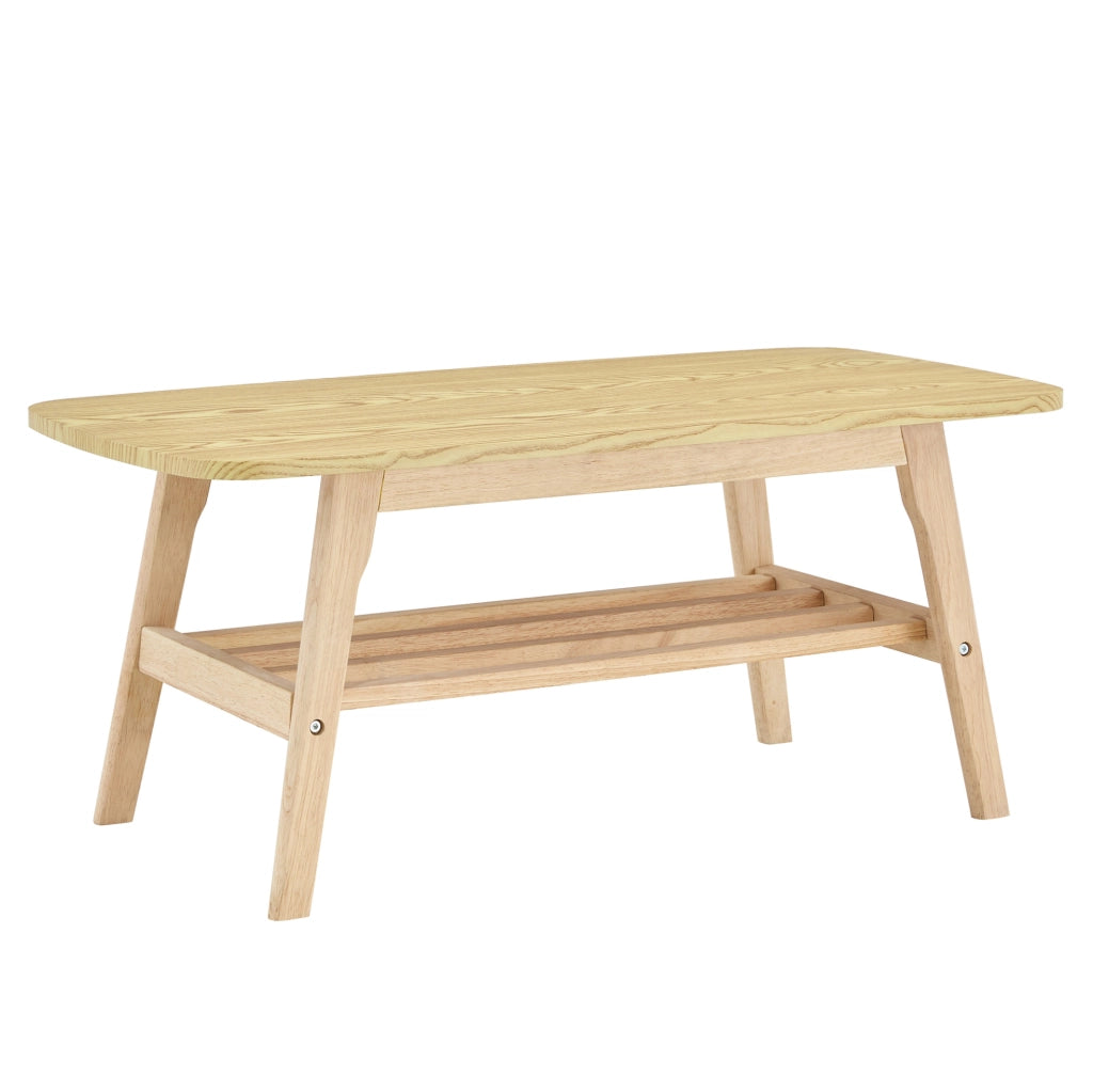 Tavolino da caff¨¨ 110x58x19 cm a due ripiani con base in legno massello colore legno