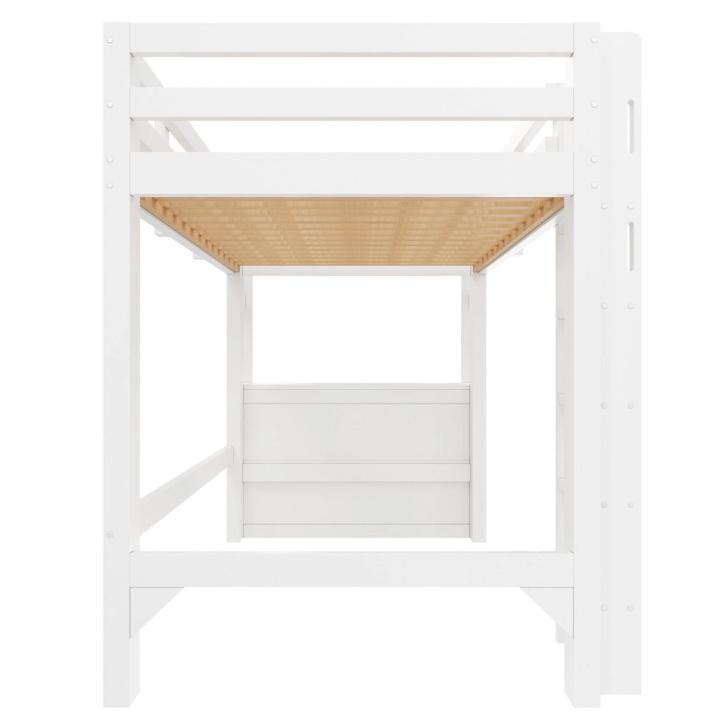 Letto a soppalco 90x200 cm con 3 cassetti; ripiani e LED; bianco