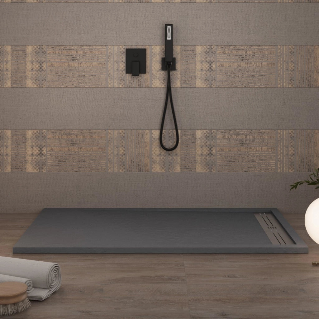 Piatto doccia in marmoresina grigio scuro effetto pietra cemento relax, misura 70x200