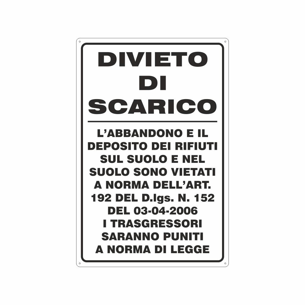 CARTELLO 'DIVIETO DI SCARICO' 20x30 cm - 10 pezzi