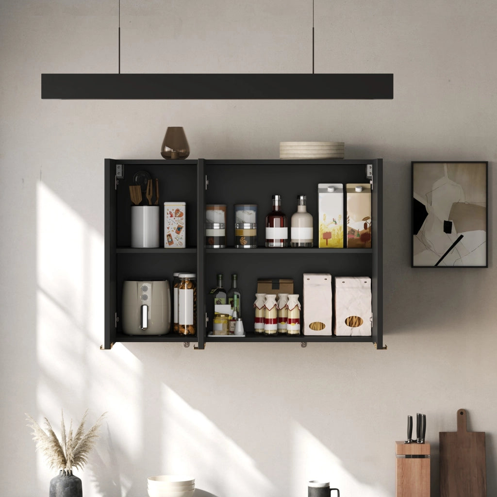 Pensile a parete 90x29x60 cm a 3 ante in MDF nero