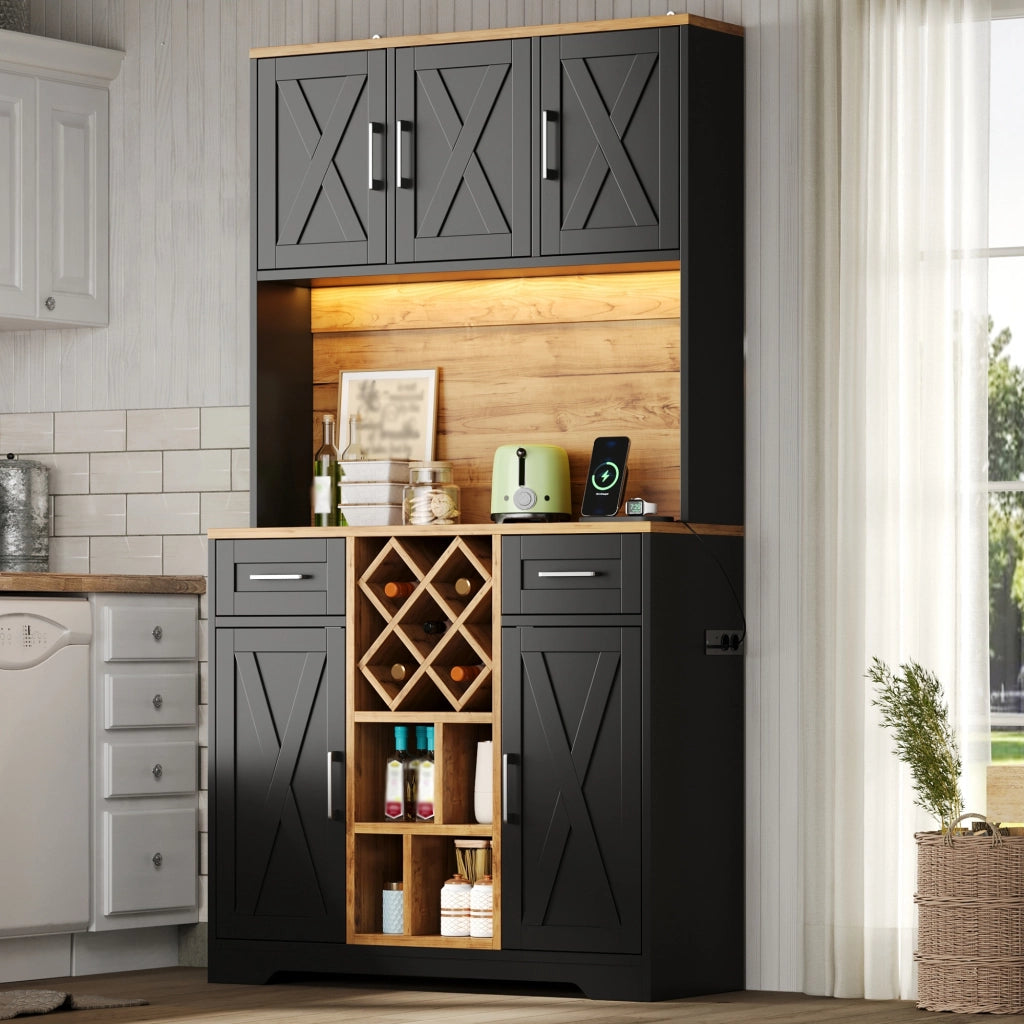 Mobile per Cucina con Scomparti e Portavino ¨C Minimal ¨C Legno Multistrato 180x105x40 cm