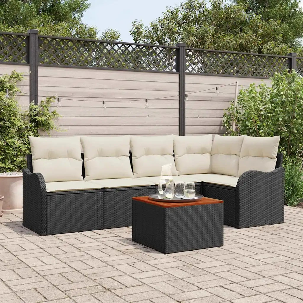 Set Divano da Giardino 6 pcs Nero e Crema polyrattan 3356122